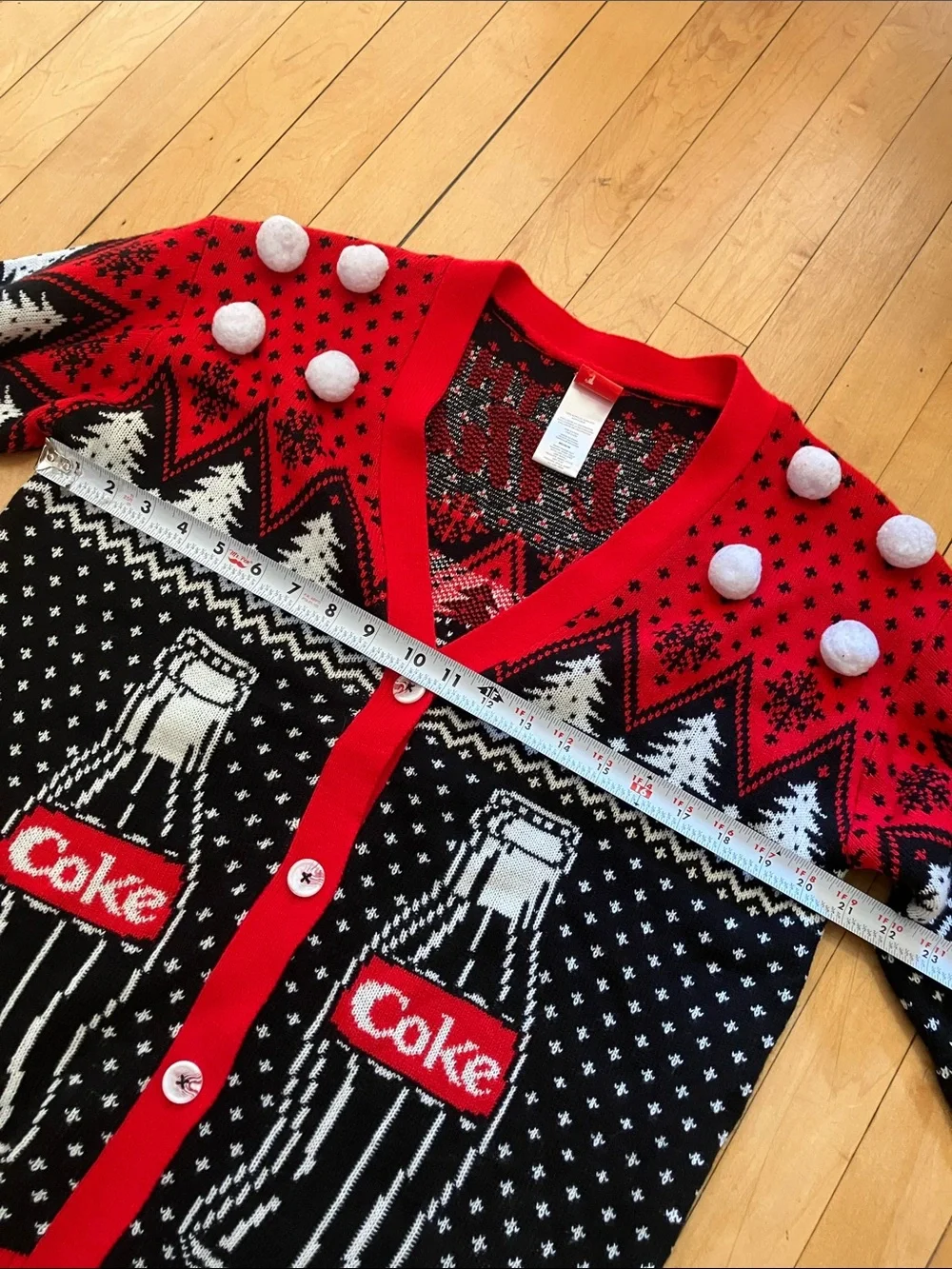 Coca-Cola Holiday Christmas Winter Polar Bear Red and Black Polka Dot Cardigan